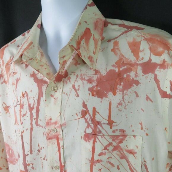 Stafford Pink Splatter Shirt Mens L 16 1/2 35 Cotton Blend LS Wrinkle Free Drip - Picture 2 of 12